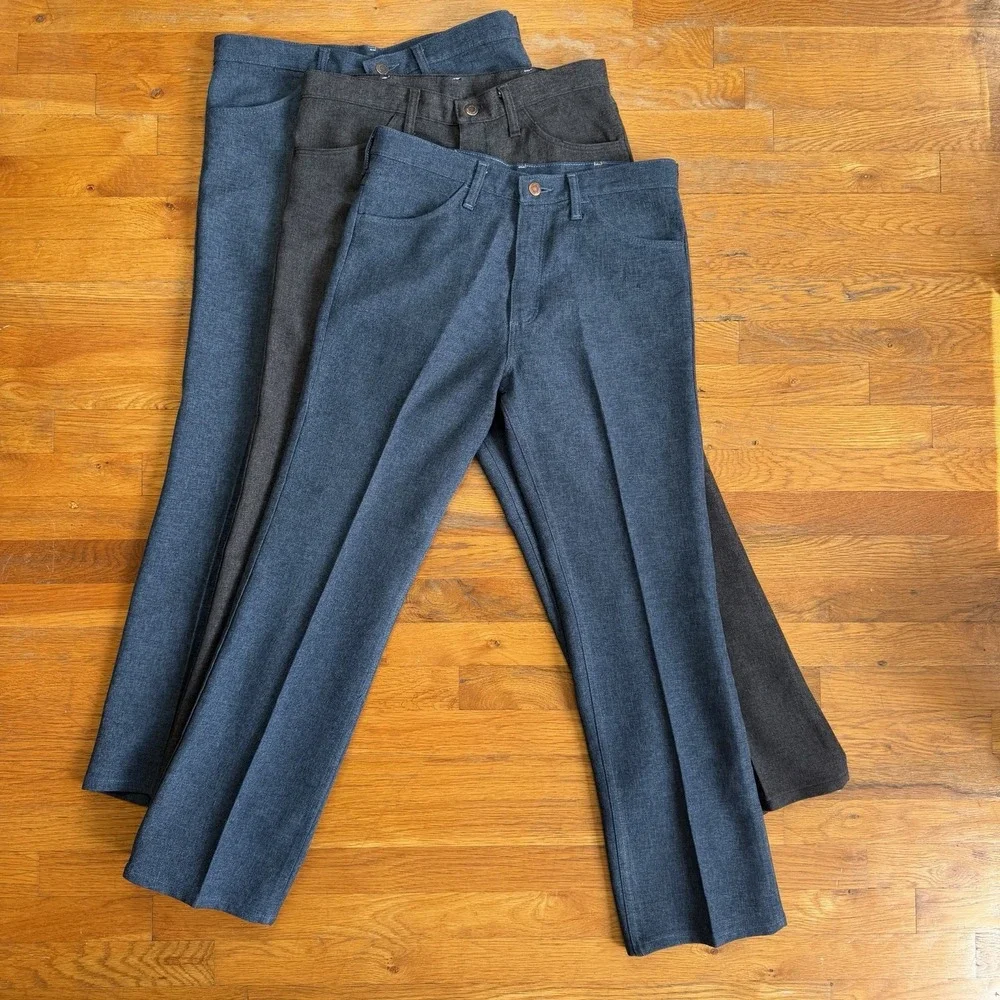 3x Vintage Wrangler Wrancher Dress Jeans Polyester 82HU Heather Blue Gray 33x30